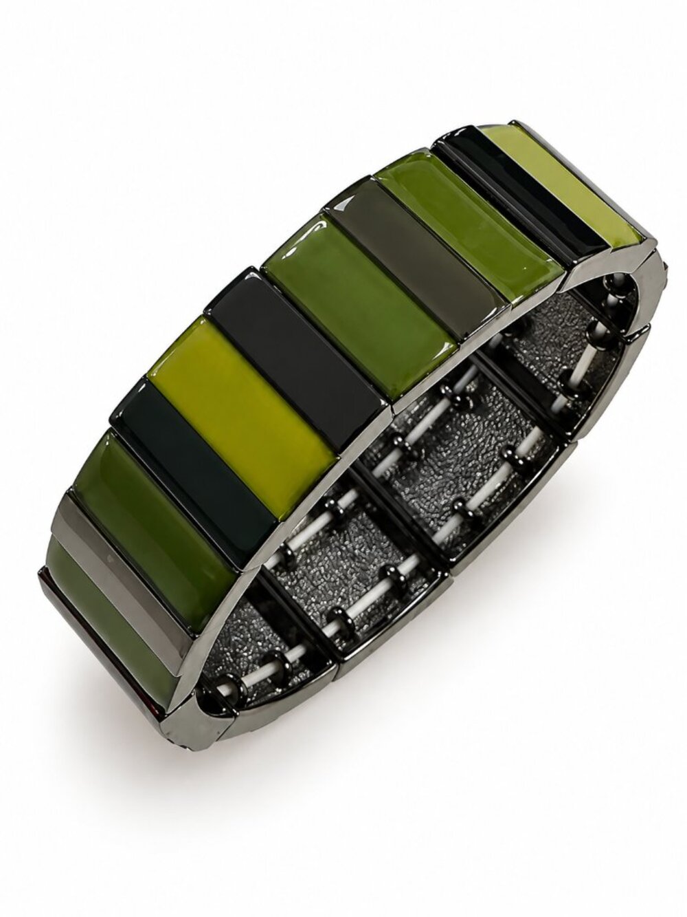Green & Black Enamel Geometric Stretch Bracelet